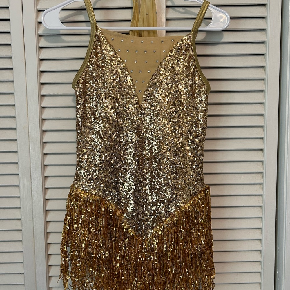 Weissman Adult Small Gold Flapper Dance Costume with Fingerless Gloves